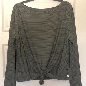 Gap Fit Breathe Long-sleeve, Tie-front top - XL, sage subtle stripe